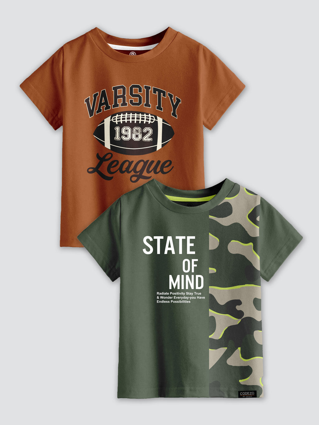 CODEZ Boys Pack Of 2 Round Neck Printed Tshirts