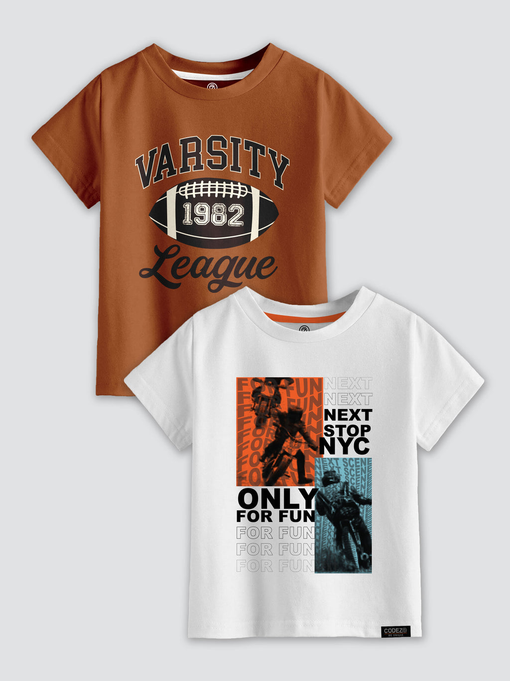 CODEZ Boys Pack Of 2 Round Neck Printed Tshirts