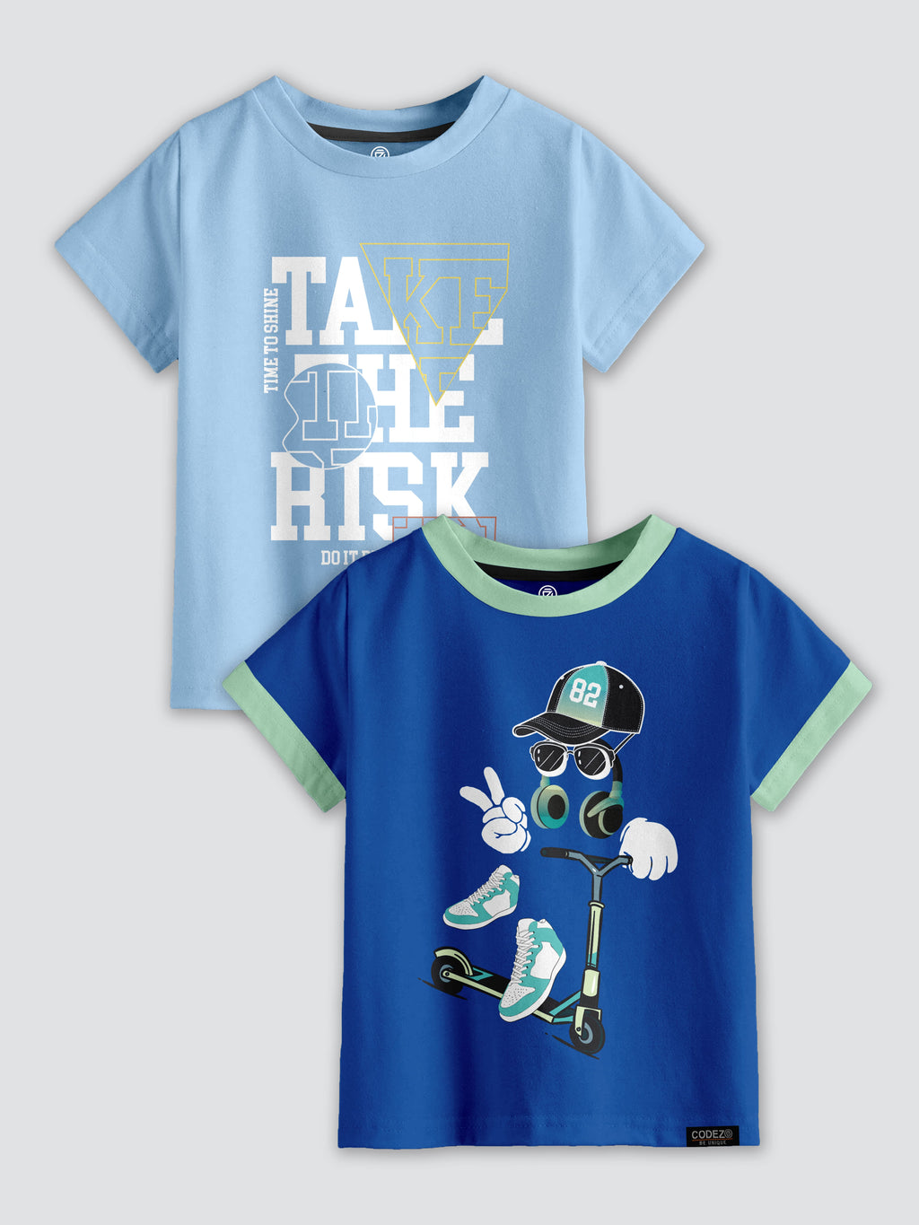 CODEZ Boys Pack Of 2 Round Neck Printed Tshirts