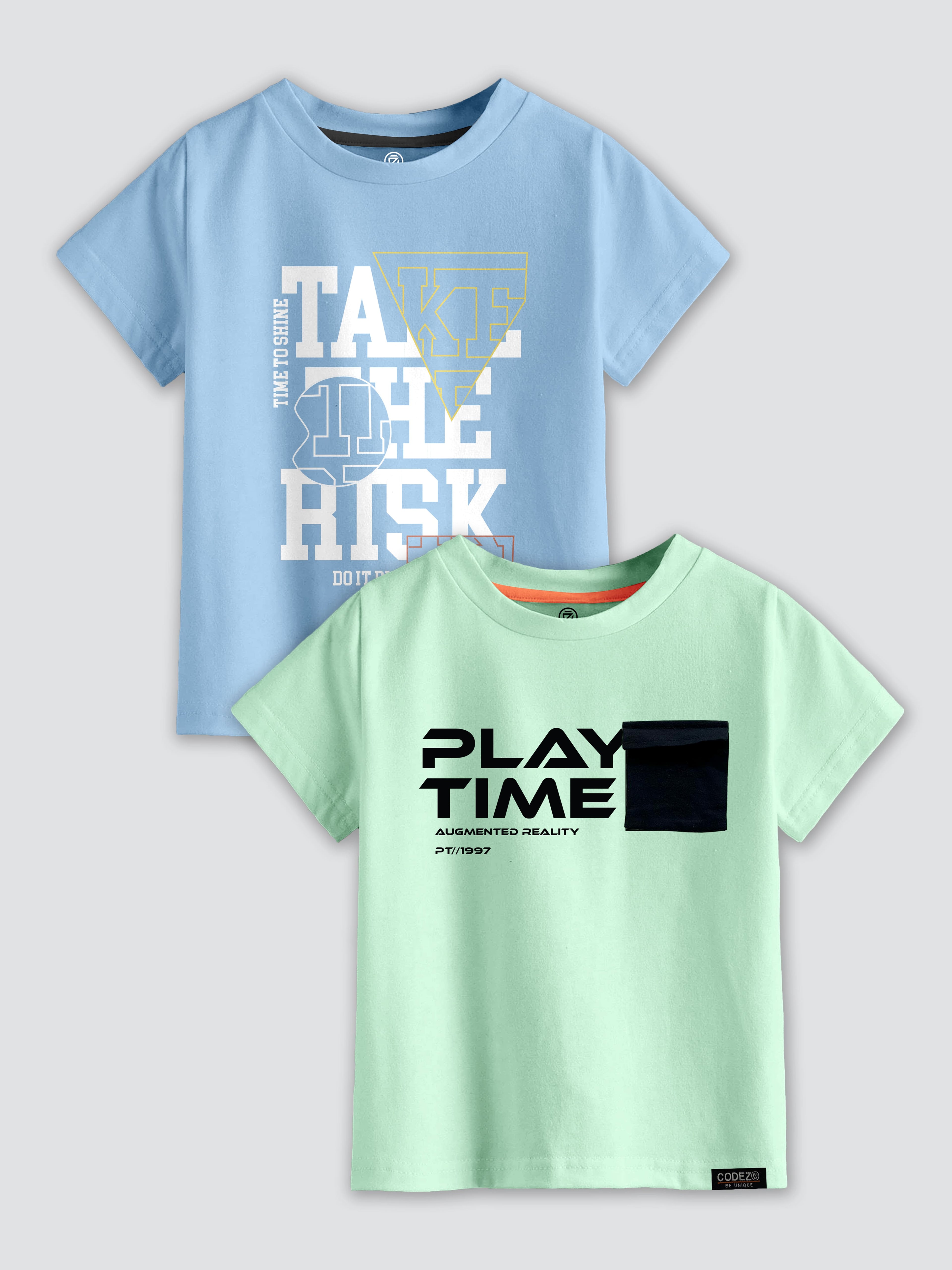 CODEZ Boys Pack Of 2 Round Neck Printed Tshirts