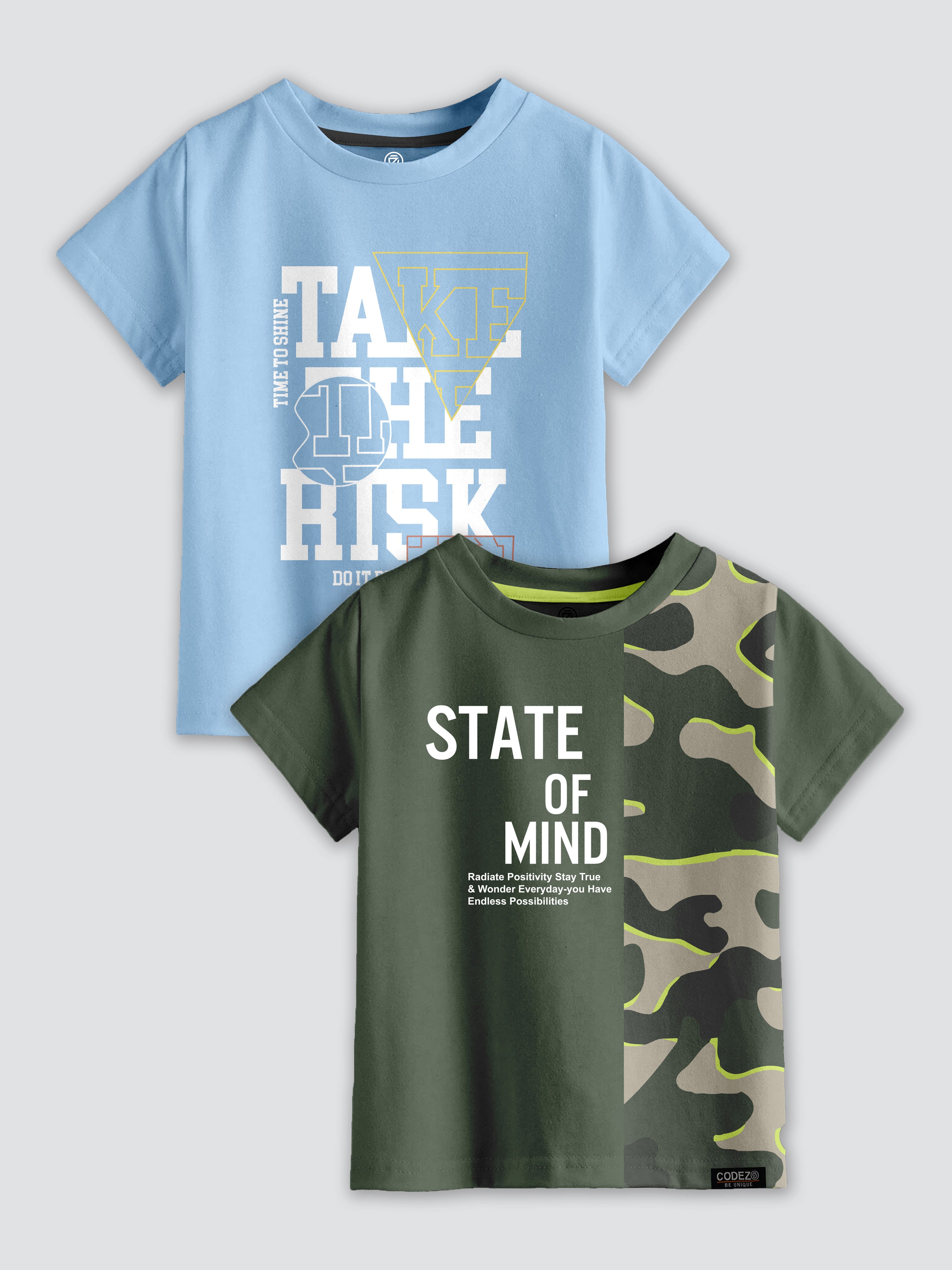 CODEZ Boys Pack Of 2 Round Neck Printed Tshirts