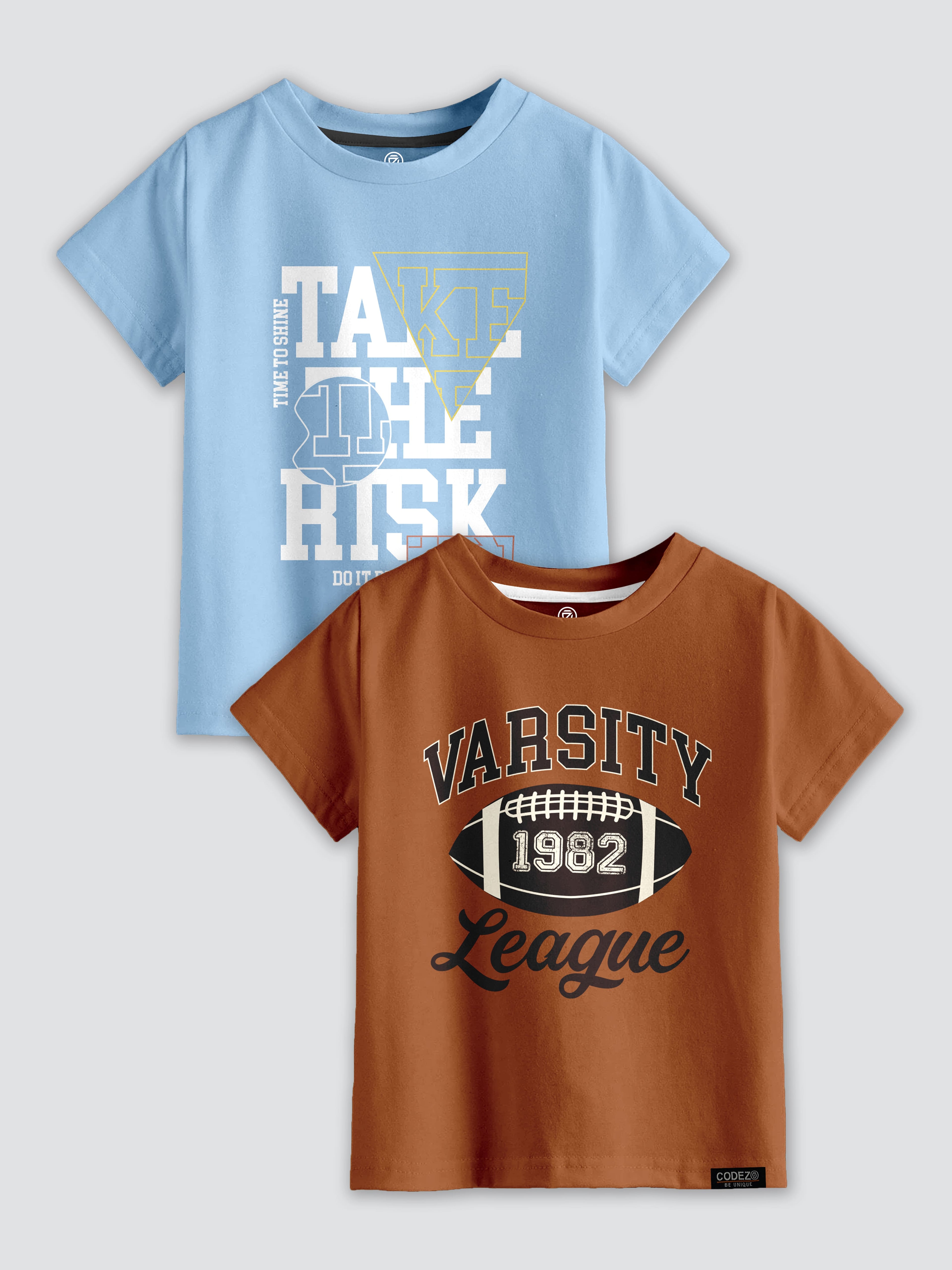 CODEZ Boys Pack Of 2 Round Neck Printed Tshirts