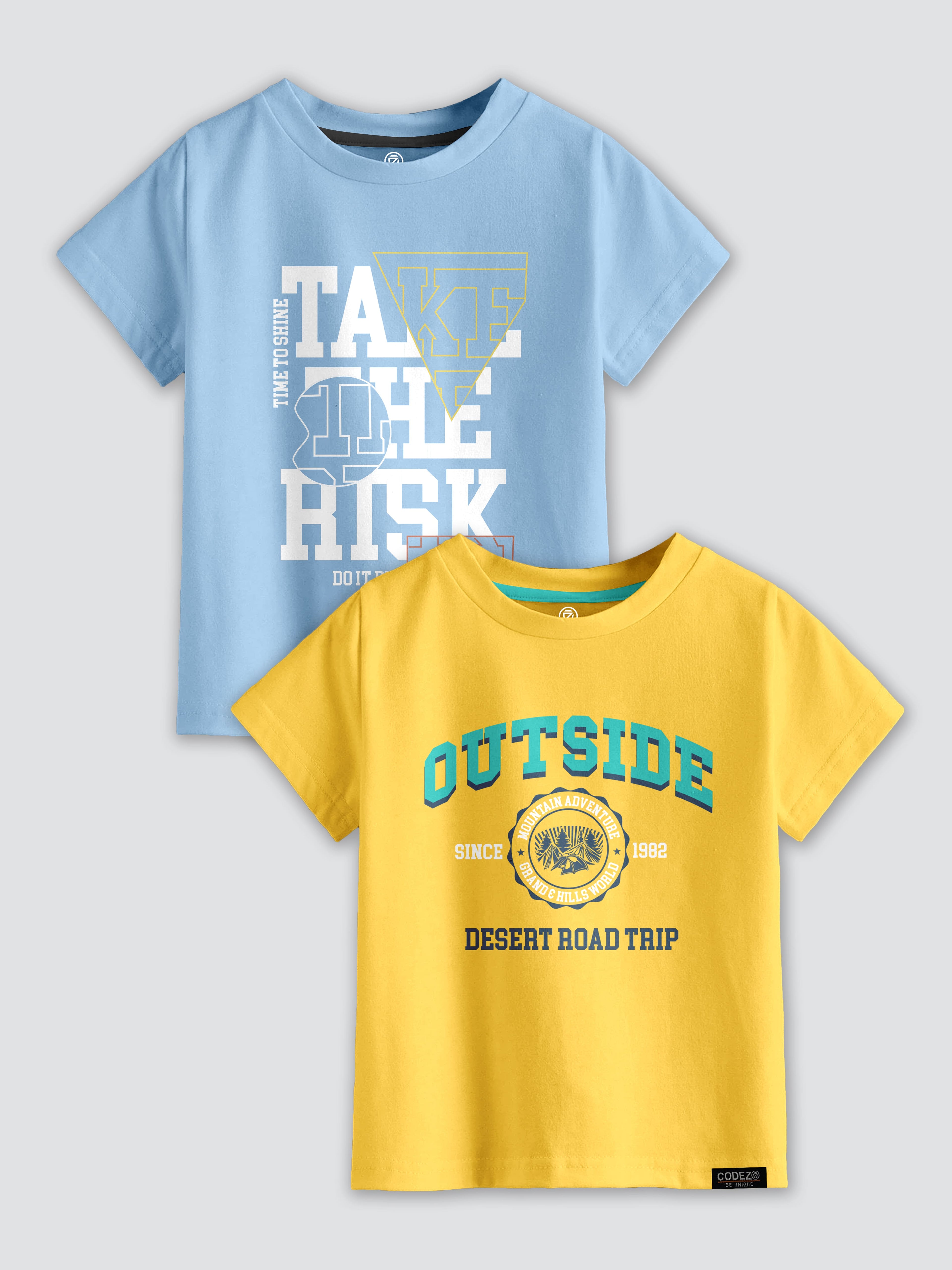 CODEZ Boys Pack Of 2 Round Neck Printed Tshirts