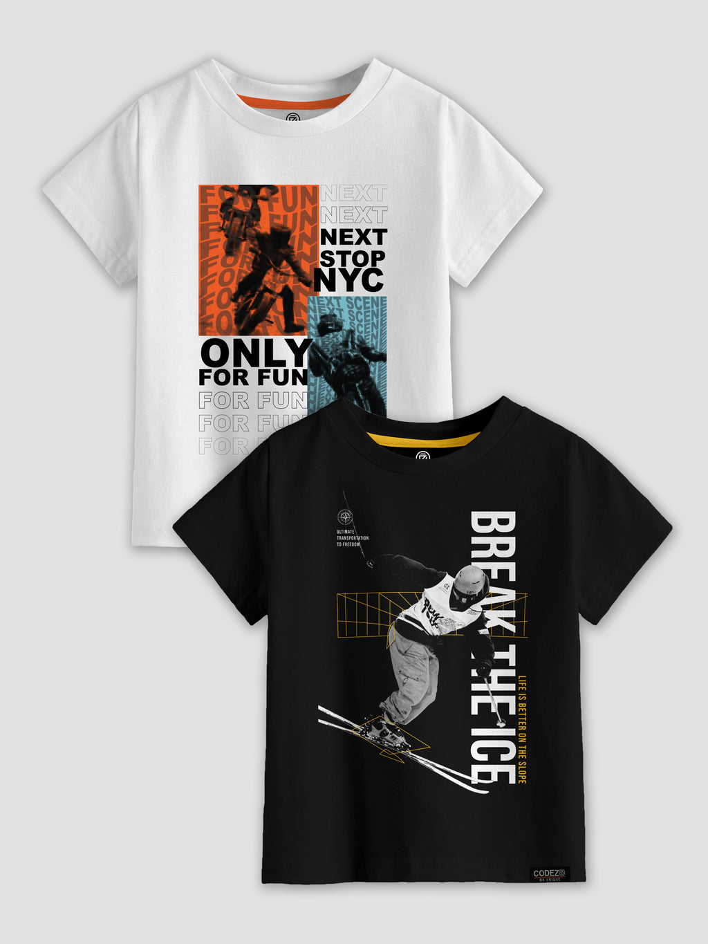 CODEZ Boys Pack Of 2 Round Neck Printed Tshirts
