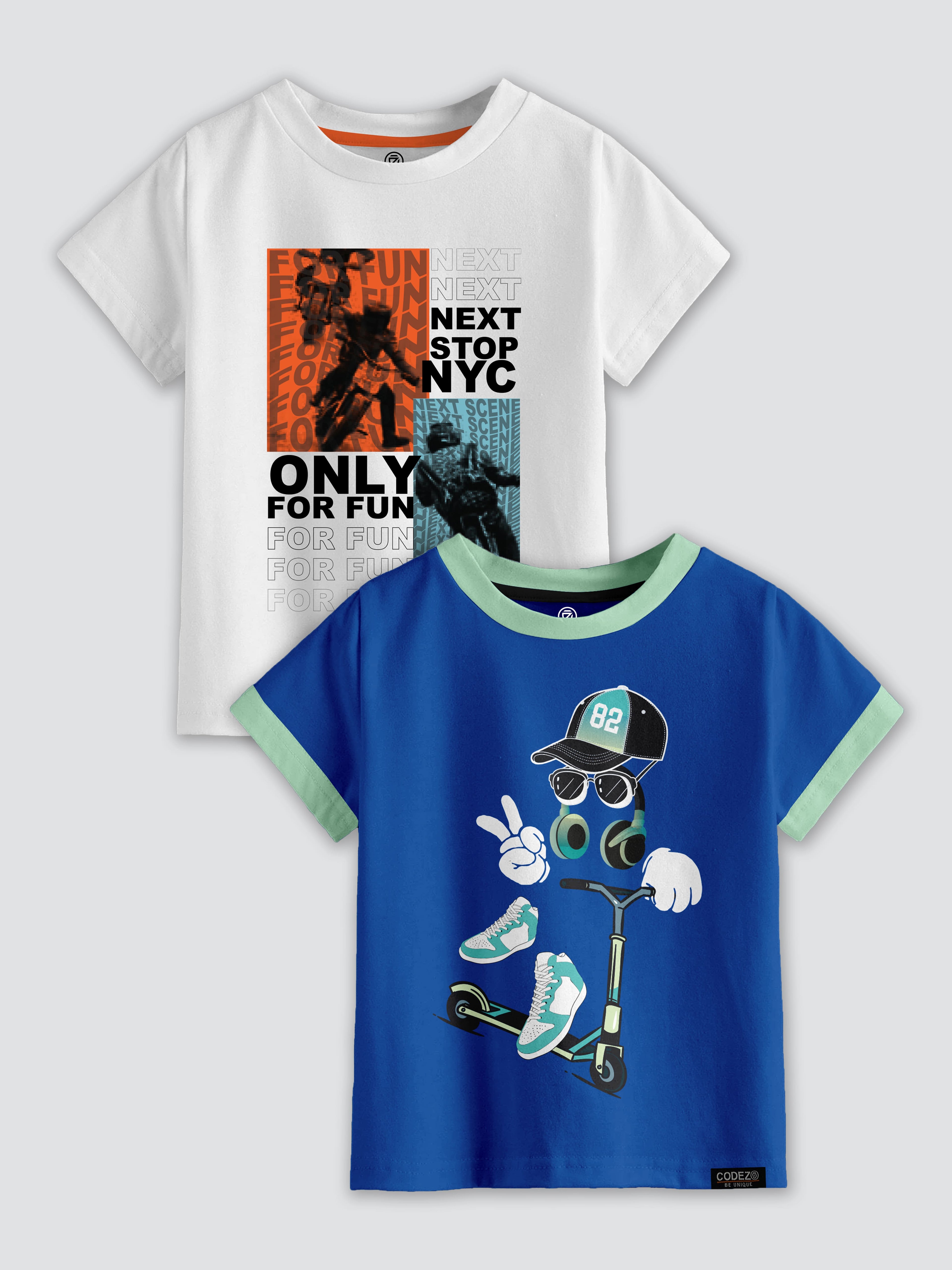 CODEZ Boys Pack Of 2 Round Neck Printed Tshirts