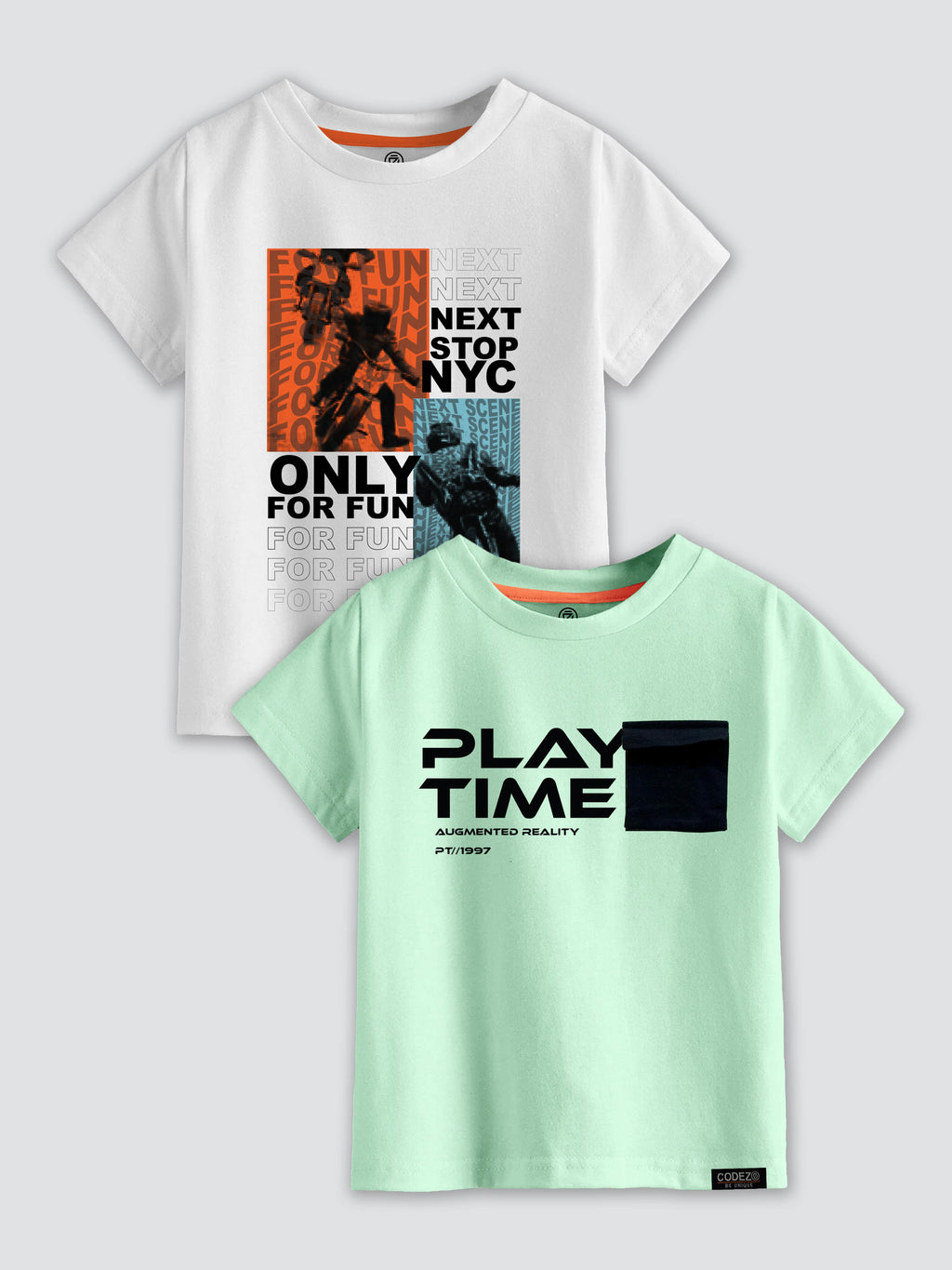 CODEZ Boys Pack Of 2 Round Neck Printed Tshirts