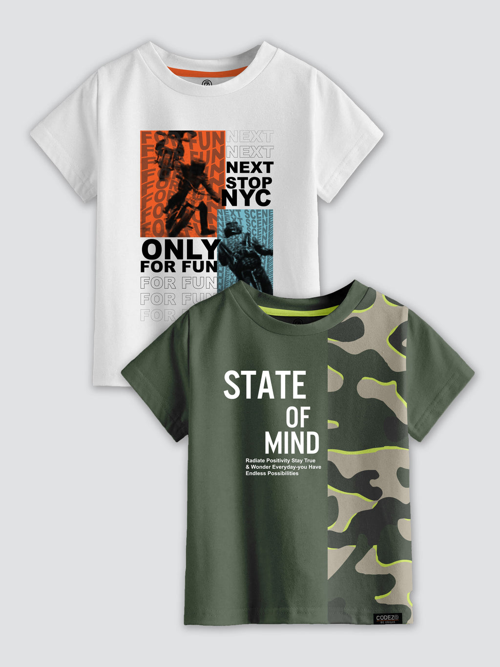 CODEZ Boys Pack Of 2 Round Neck Printed Tshirts