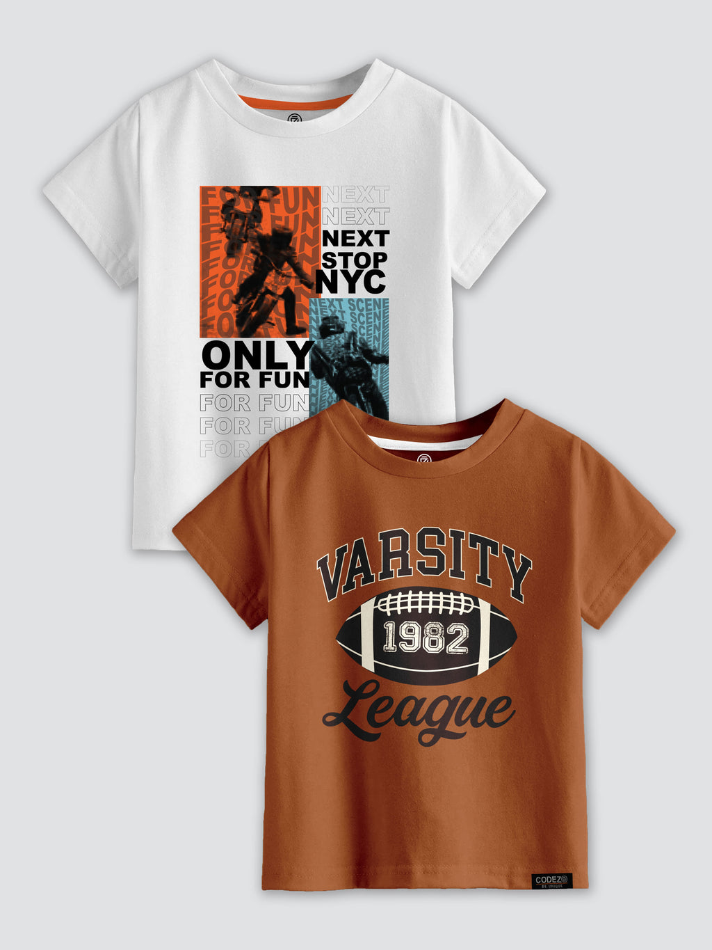 CODEZ Boys Pack Of 2 Round Neck Printed Tshirts