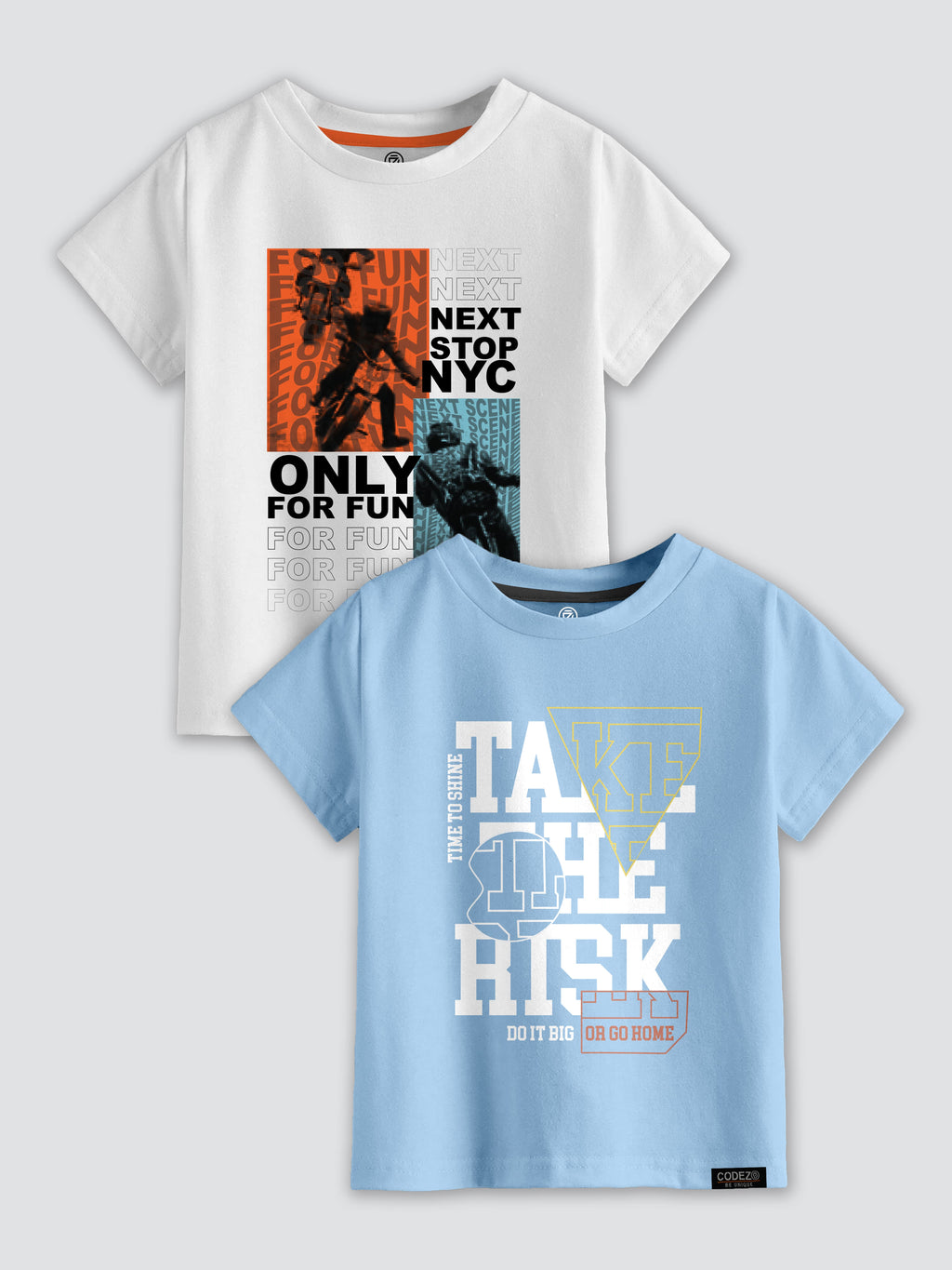 CODEZ Boys Pack Of 2 Round Neck Printed Tshirts