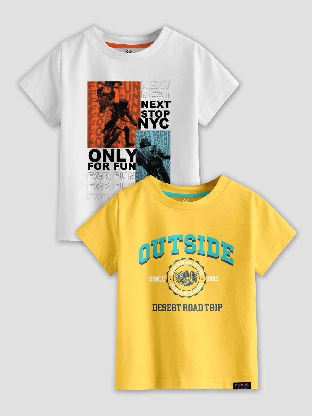 CODEZ Boys Pack Of 2 Round Neck Printed Tshirts