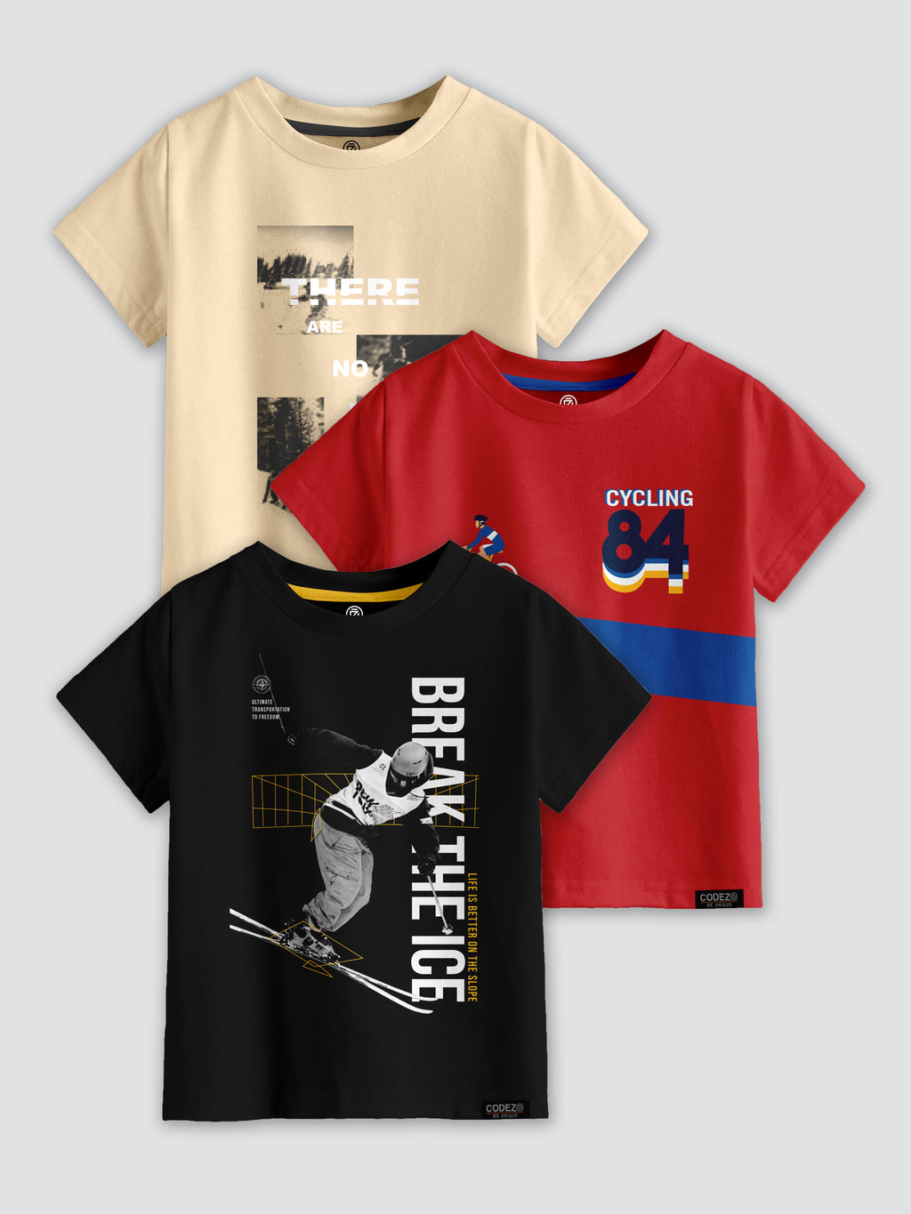 CODEZ Boys Pack Of 3 Round Neck Printed Tshirts