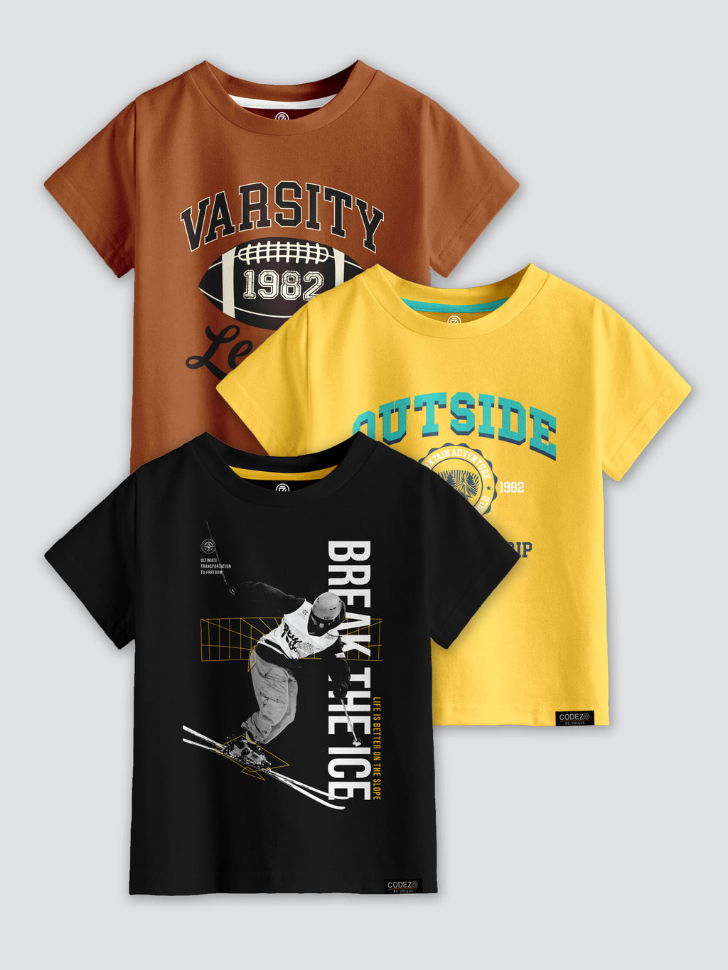 CODEZ Boys Pack Of 3 Round Neck Printed Tshirts
