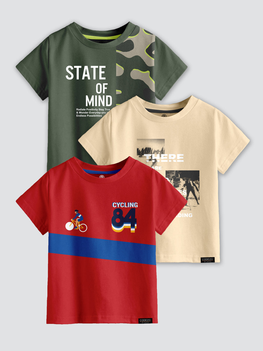 CODEZ Boys Pack Of 3 Round Neck Printed Tshirts