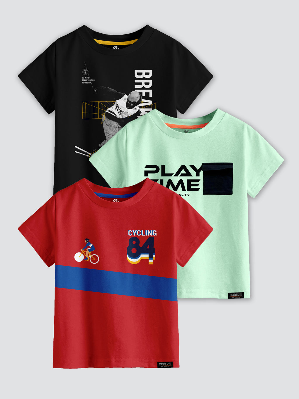 CODEZ Boys Pack Of 3 Round Neck Printed Tshirts