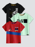 CODEZ Boys Pack Of 3 Round Neck Printed Tshirts