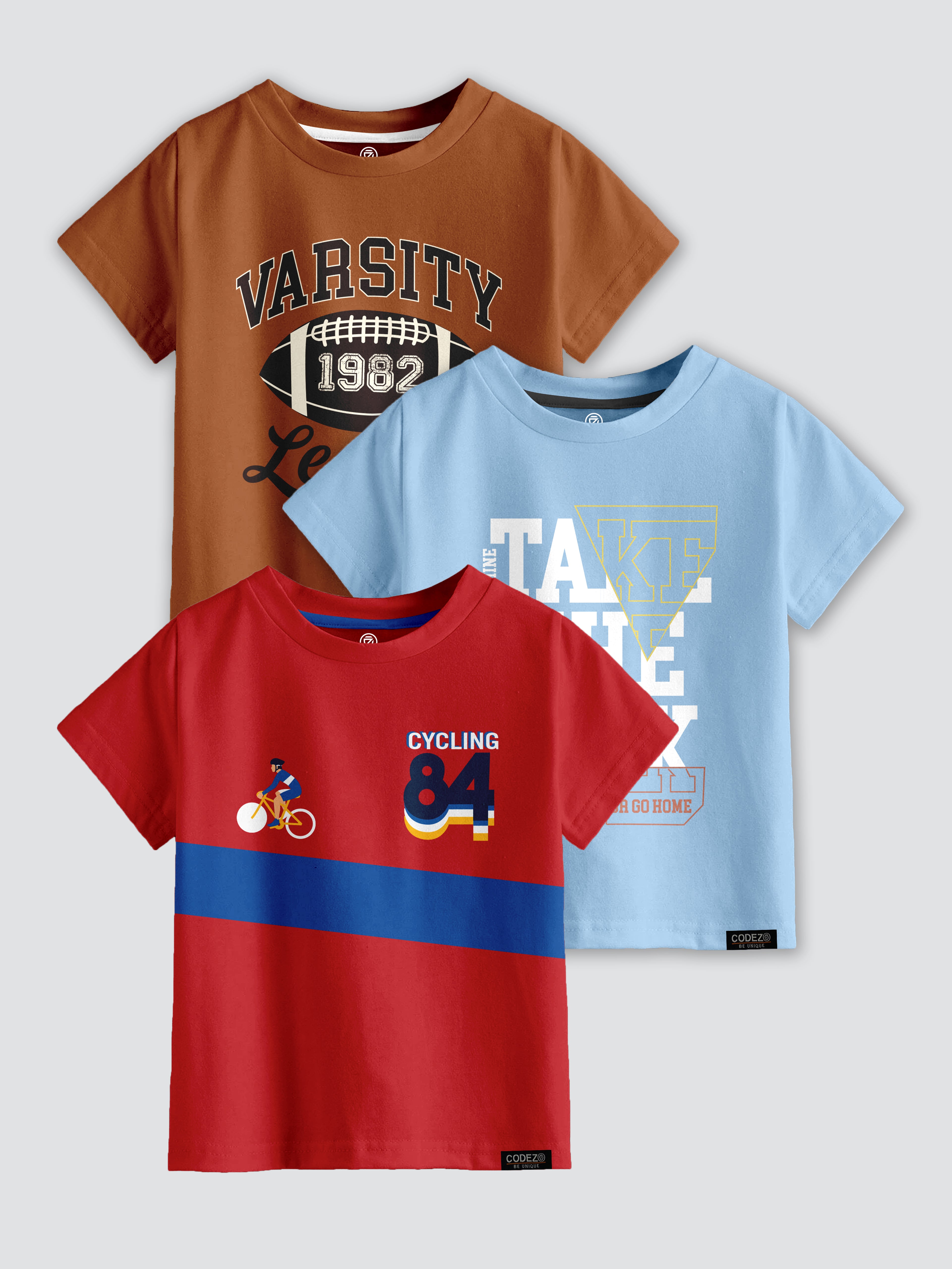 CODEZ Boys Pack Of 3 Round Neck Printed Tshirts