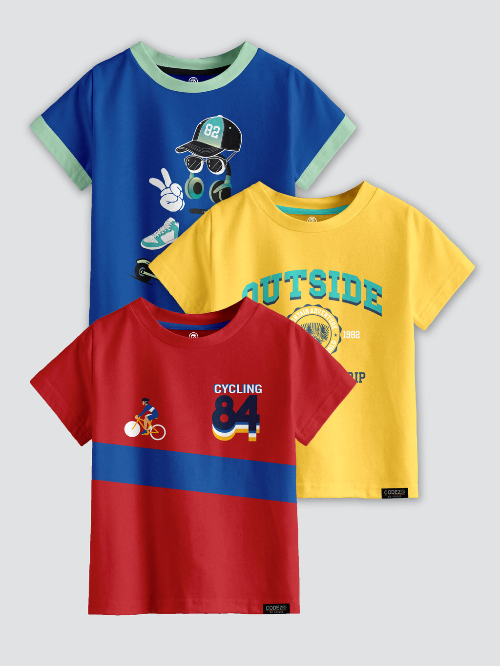CODEZ Boys Pack Of 3 Round Neck Printed Tshirts