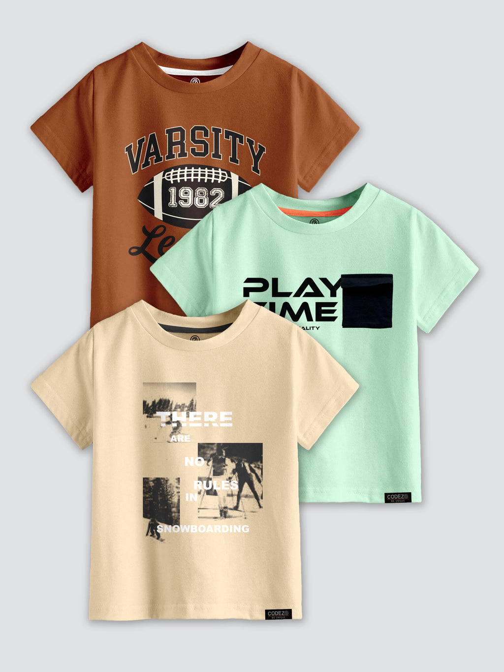 CODEZ Boys Pack Of 3 Round Neck Printed Tshirts