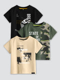 CODEZ Boys Pack Of 3 Round Neck Printed Tshirts