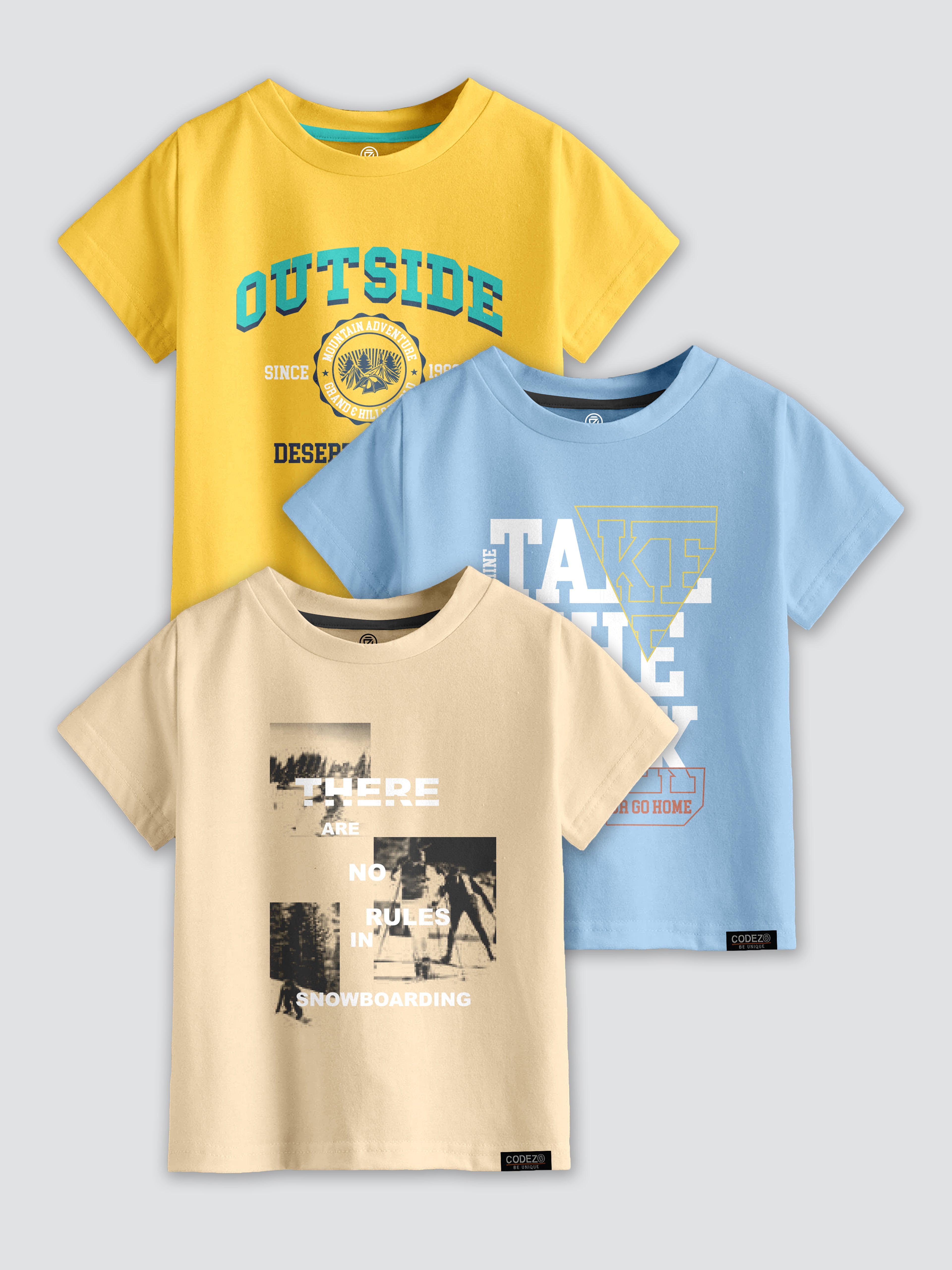 CODEZ Boys Pack Of 3 Round Neck Printed Tshirts