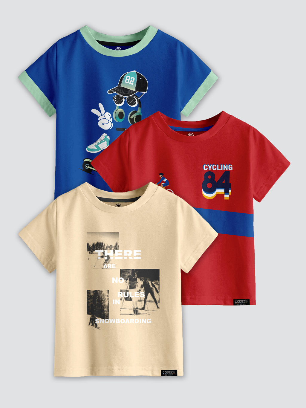 CODEZ Boys Pack Of 3 Round Neck Printed Tshirts