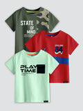 CODEZ Boys Pack Of 3 Round Neck Printed Tshirts