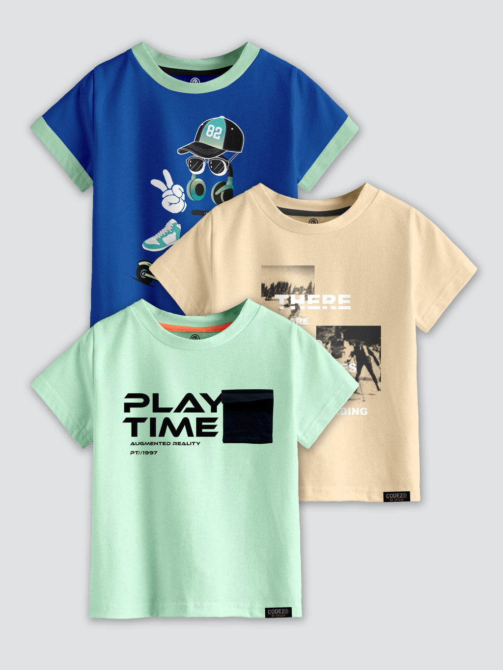 CODEZ Boys Pack Of 3 Round Neck Printed Tshirts