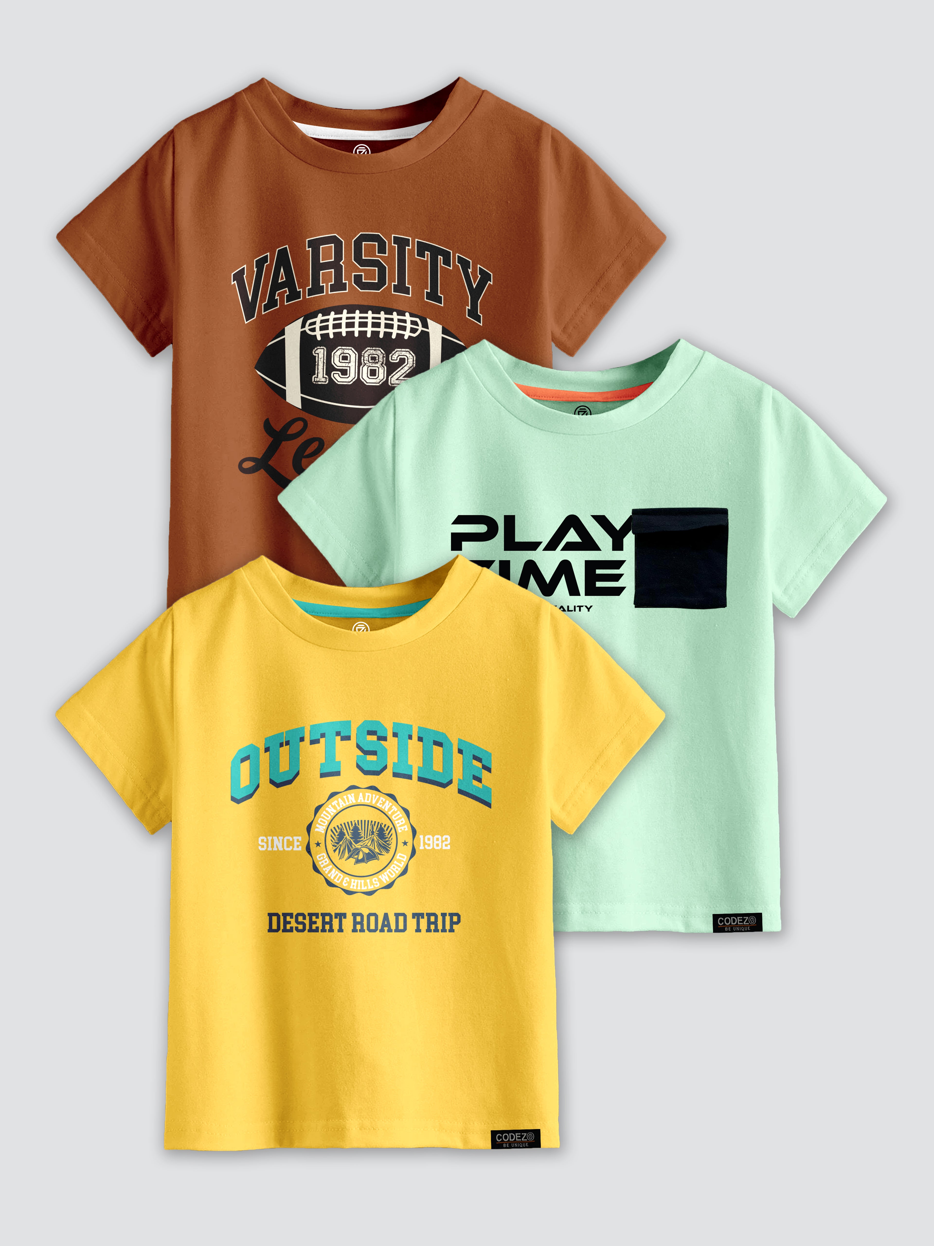 CODEZ Boys Pack Of 3 Round Neck Printed Tshirts