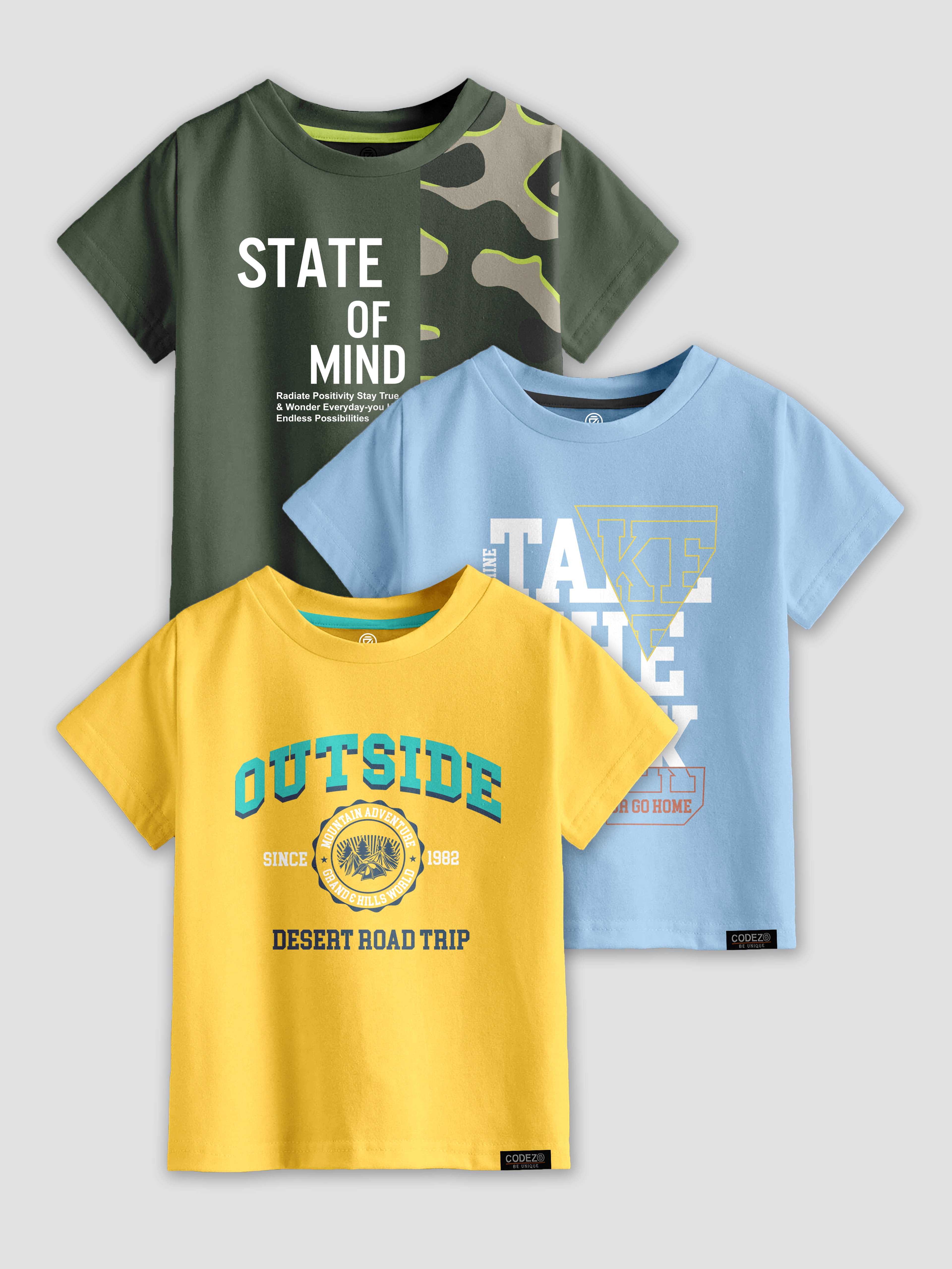 CODEZ Boys Pack Of 3 Round Neck Printed Tshirts