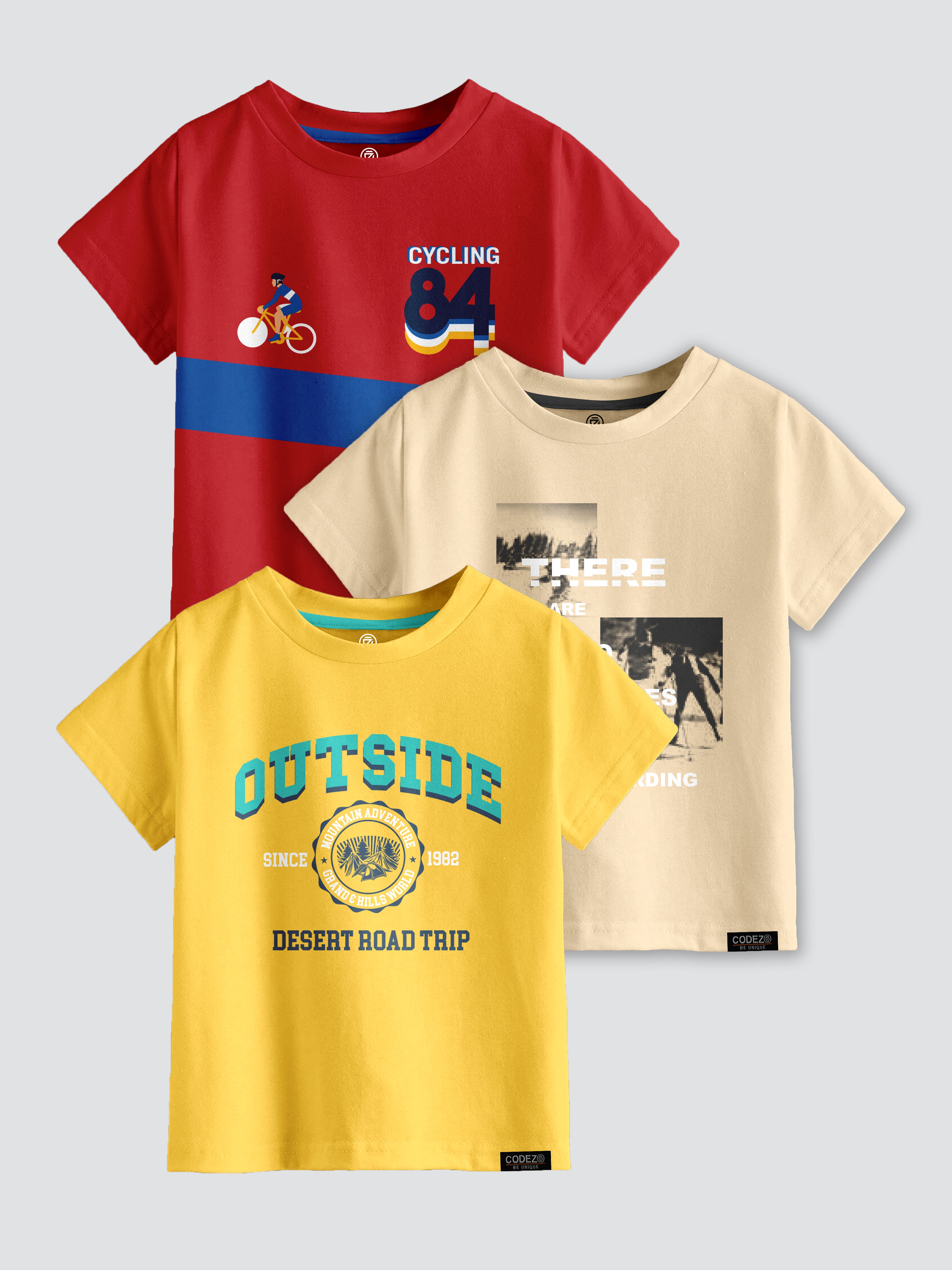 CODEZ Boys Pack Of 3 Round Neck Printed Tshirts