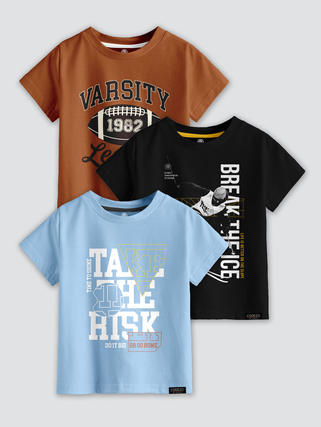 CODEZ Boys Pack Of 3 Round Neck Printed Tshirts