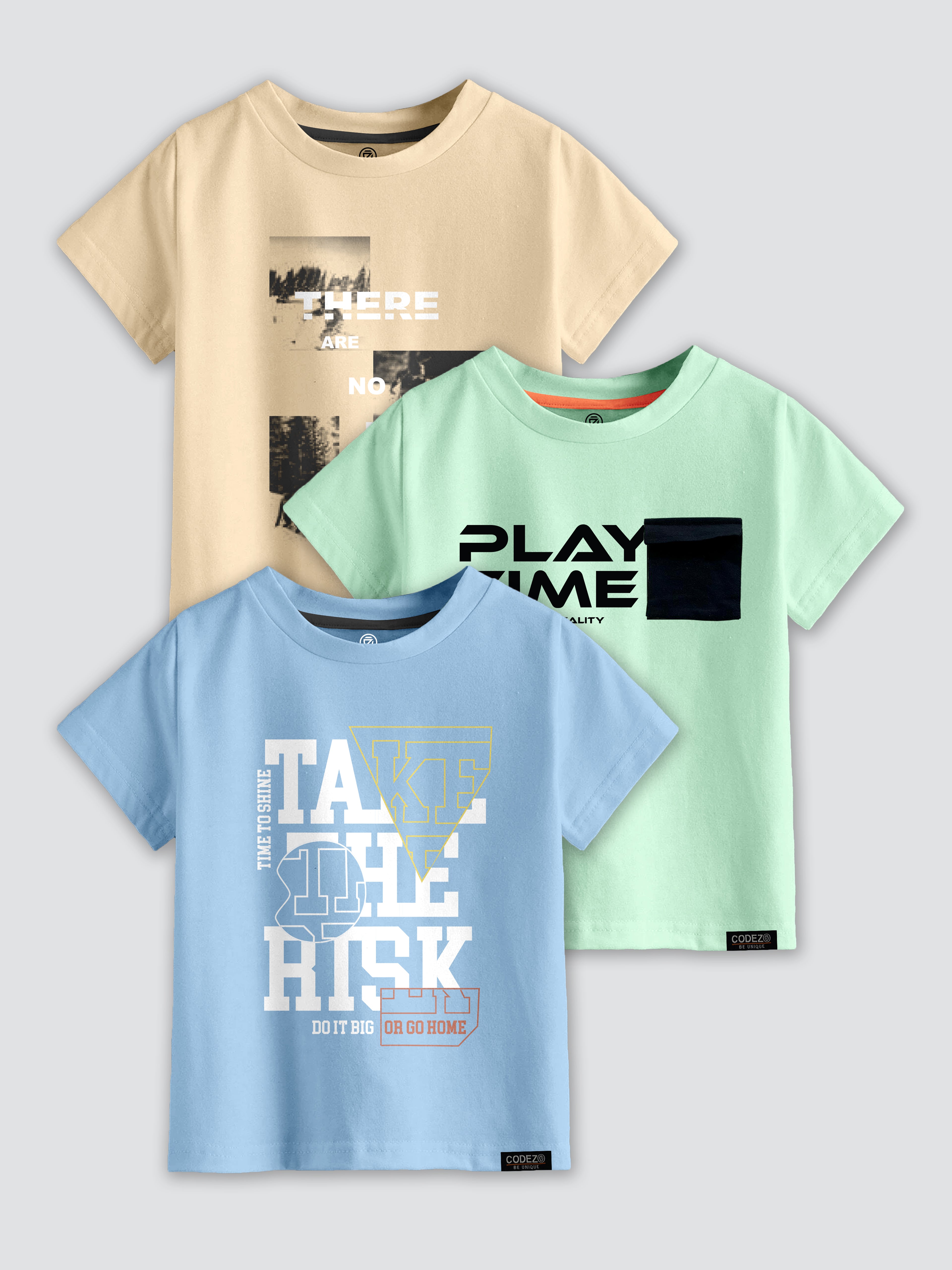 CODEZ Boys Pack Of 3 Round Neck Printed Tshirts