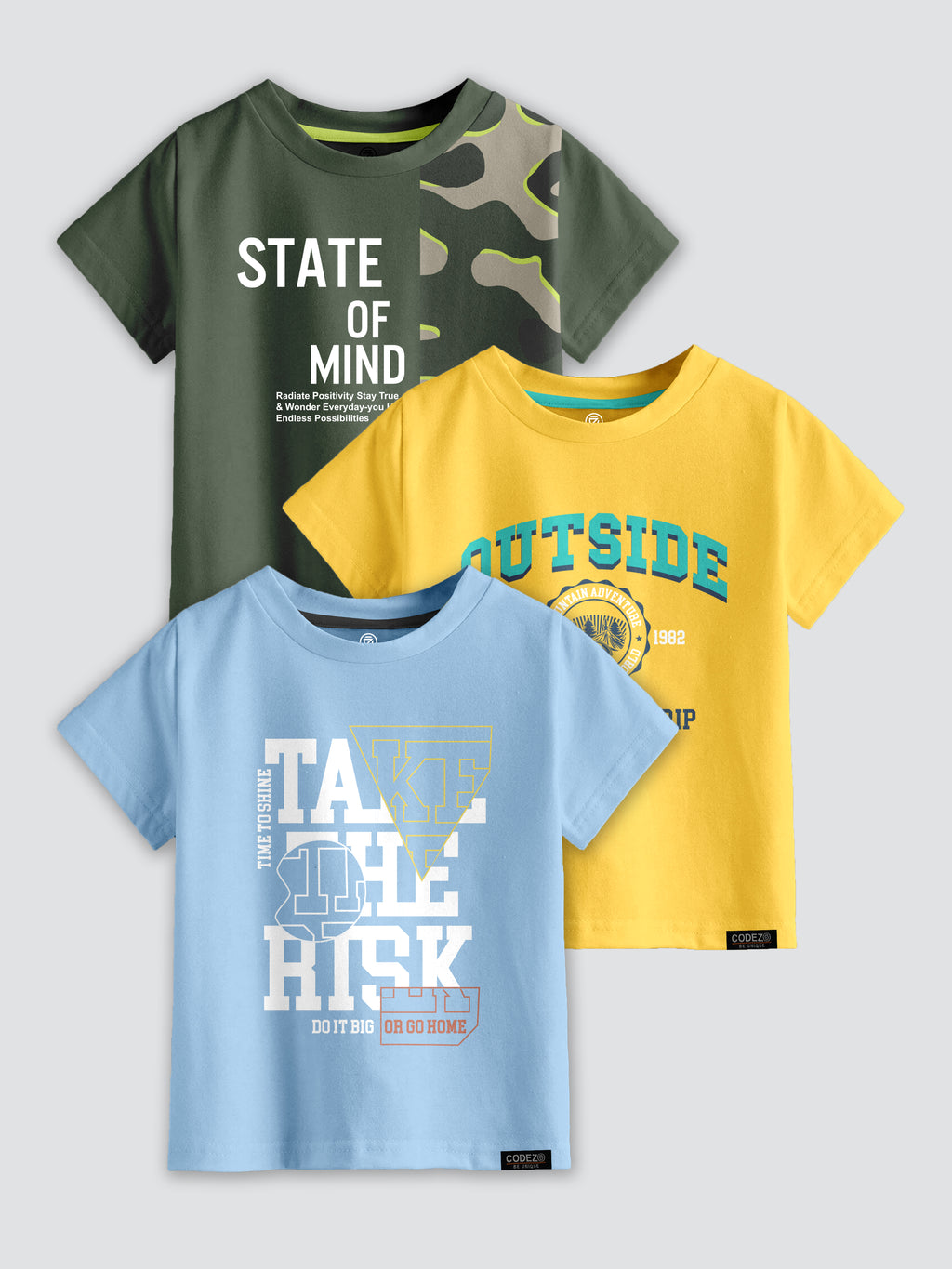 CODEZ Boys Pack Of 3 Round Neck Printed Tshirts