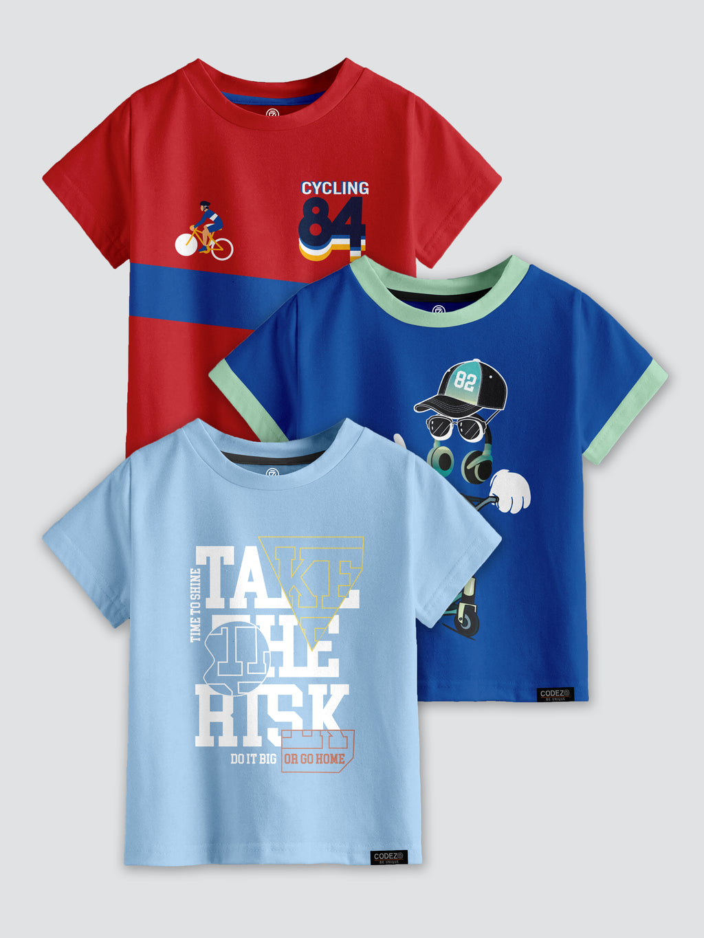 CODEZ Boys Pack Of 3 Round Neck Printed Tshirts