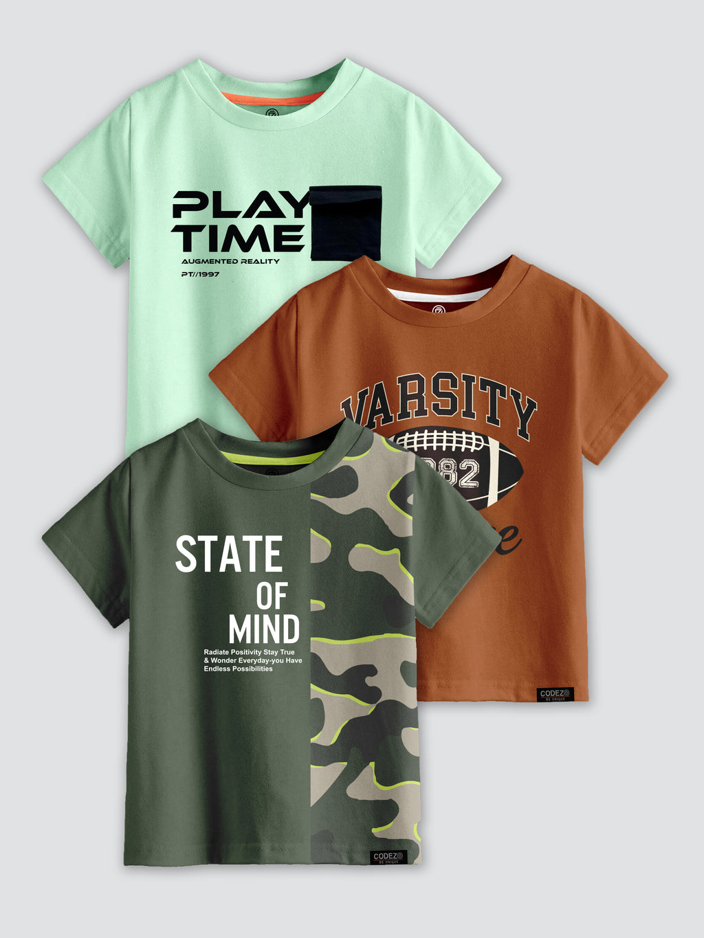CODEZ Boys Pack Of 3 Round Neck Printed Tshirts