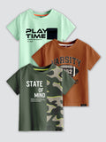 CODEZ Boys Pack Of 3 Round Neck Printed Tshirts