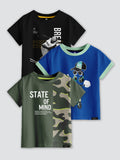 CODEZ Boys Pack Of 3 Round Neck Printed Tshirts