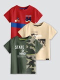 CODEZ Boys Pack Of 3 Round Neck Printed Tshirts