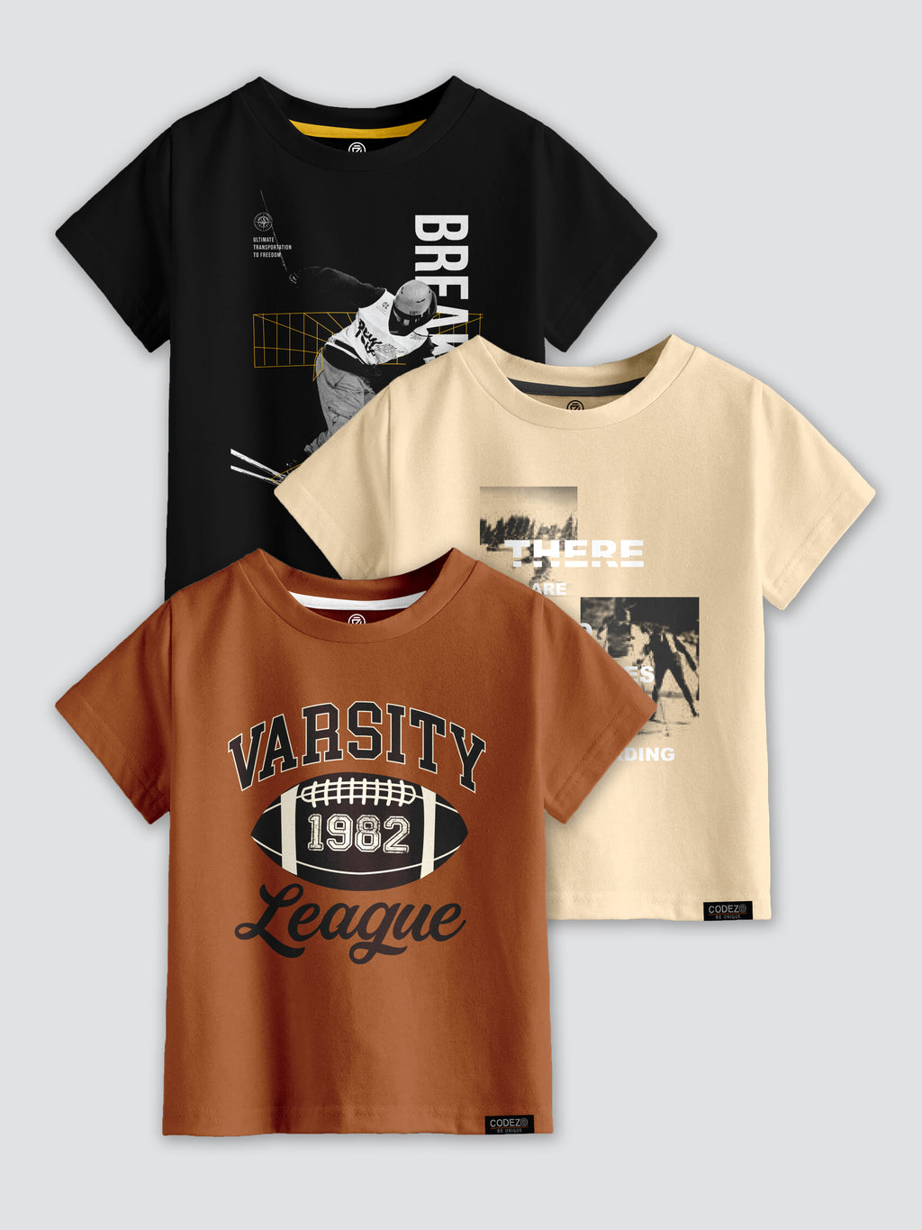 CODEZ Boys Pack Of 3 Round Neck Printed Tshirts