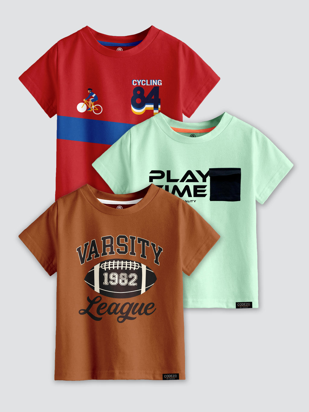 CODEZ Boys Pack Of 3 Round Neck Printed Tshirts