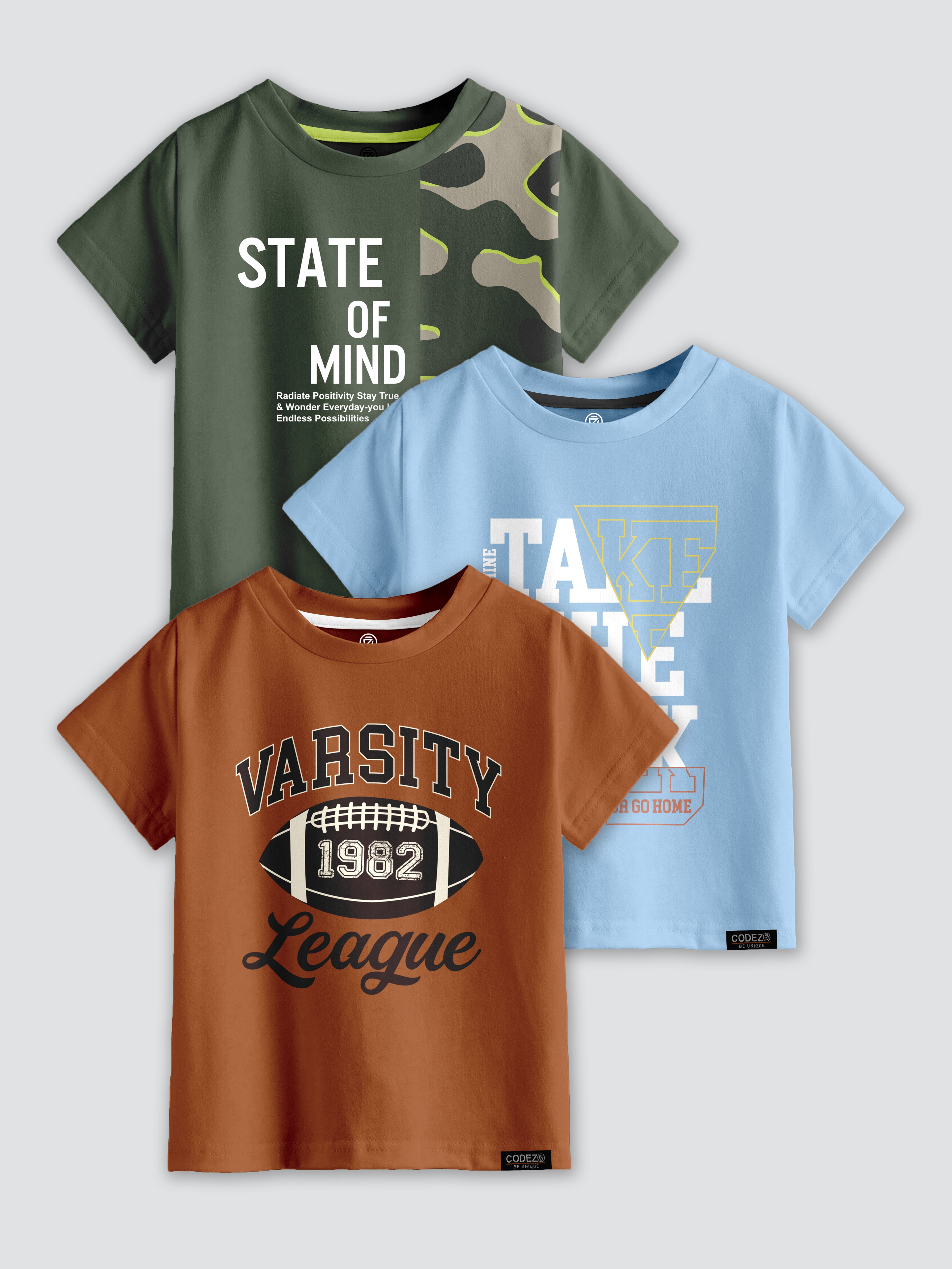 CODEZ Boys Pack Of 3 Round Neck Printed Tshirts