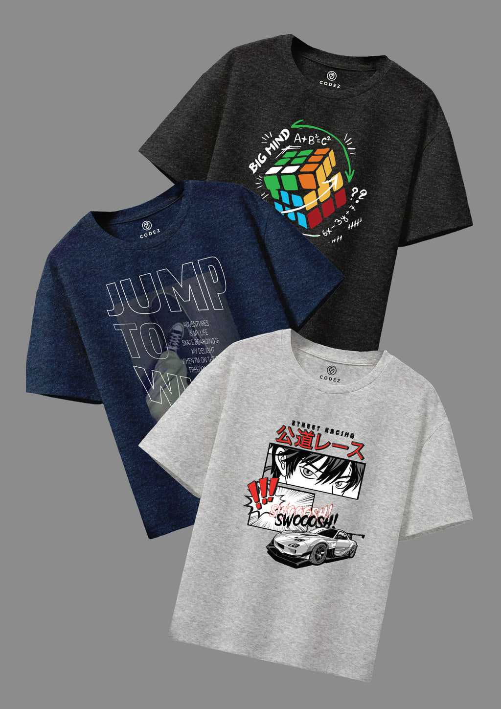 CODEZ Boys Pack Of 3 Round Neck Printed Tshirts