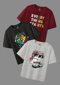 CODEZ Boys Pack Of 3 Round Neck Printed Tshirts