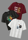 CODEZ Boys Pack Of 3 Round Neck Printed Tshirts
