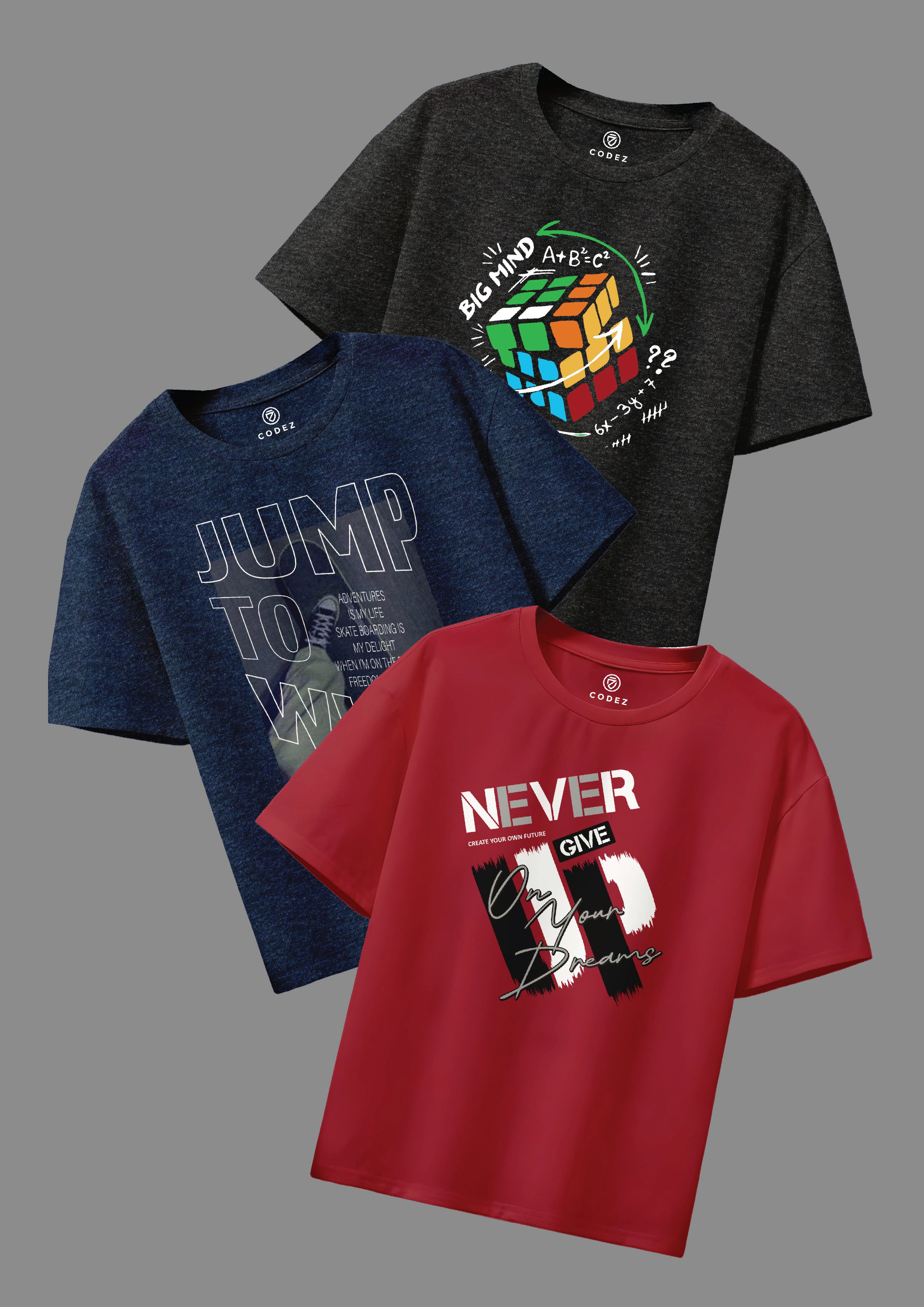 CODEZ Boys Pack Of 3 Round Neck Printed Tshirts