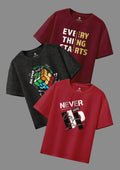 CODEZ Boys Pack Of 3 Round Neck Printed Tshirts