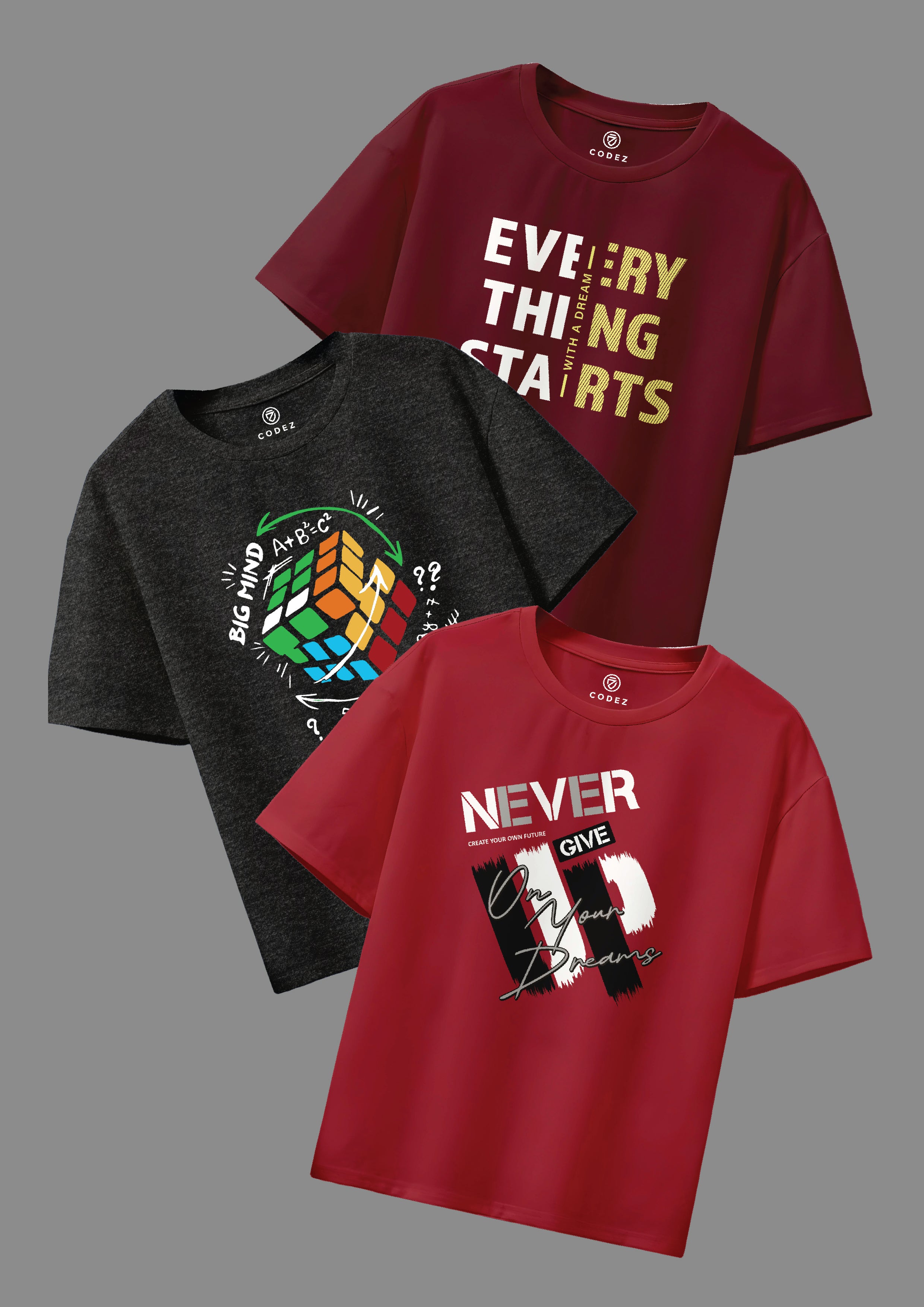 CODEZ Boys Pack Of 3 Round Neck Printed Tshirts