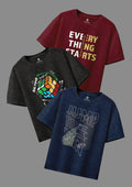 CODEZ Boys Pack Of 3 Round Neck Printed Tshirts