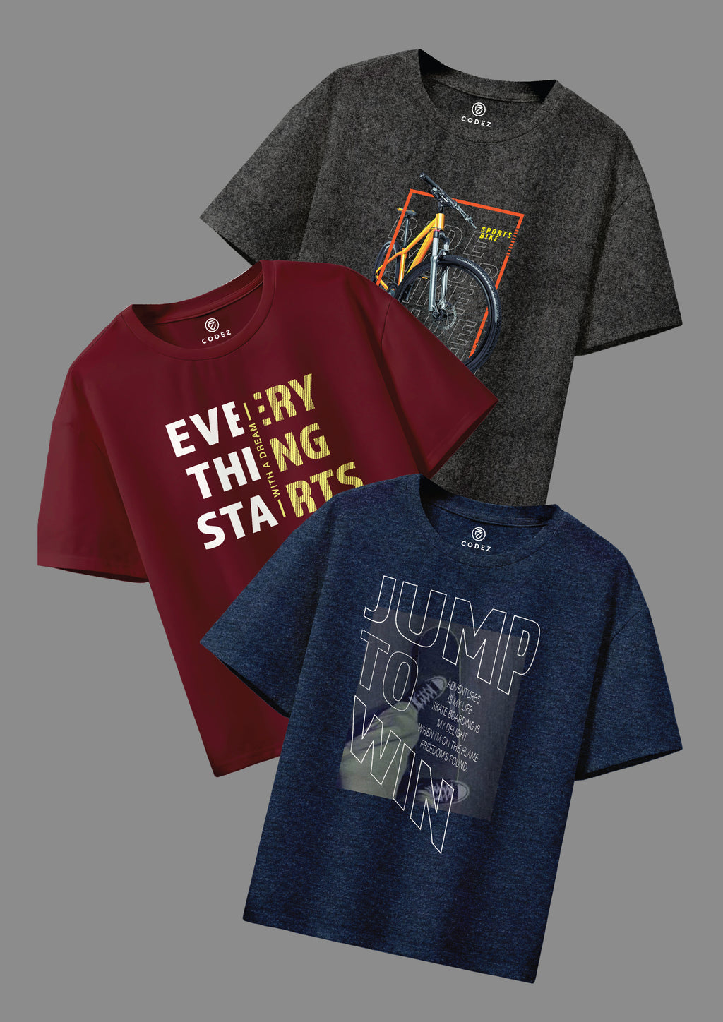 CODEZ Boys Pack Of 3 Round Neck Printed Tshirts