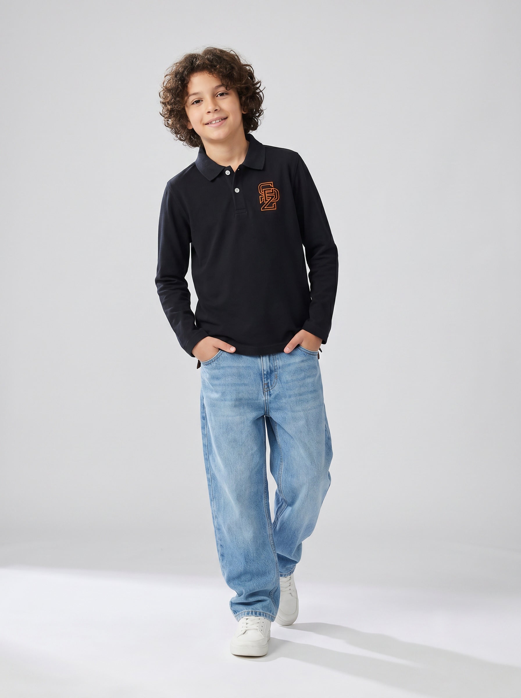CODEZ Boys Black Regular Fit Full Sleeve Polo T-Shirt
